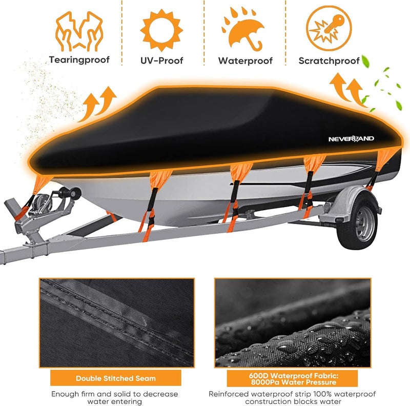 NEVERLAND Boat Cover Waterproof Heavy Duty Marine Grade Polyester Canvas Trailerable Boat Cover Fits V Shape/V-Hull and Tri-Hull Runabouts,Pro-STYL,Bass Boat Length 16-18.5ft, Beam Width up to 94" - Image 2